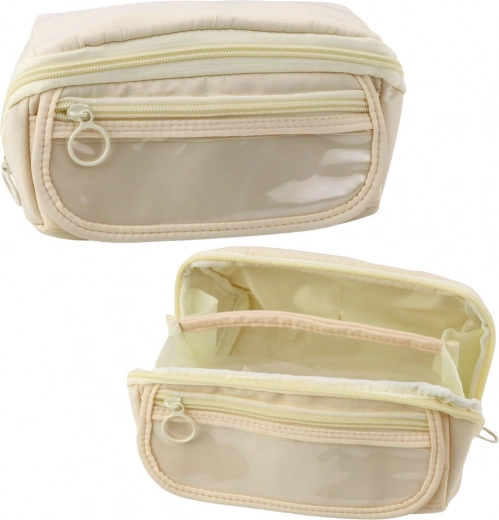 Estuche desplegable crema con bolsillo transparente