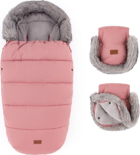 PETITE&MARS set de invierno: saco Comfy 4v1 + manoplas para cochecito Furry old rose