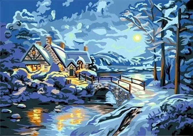 Norimpex pintura por números casa nevada en un bosque invernal 40 × 50 cm