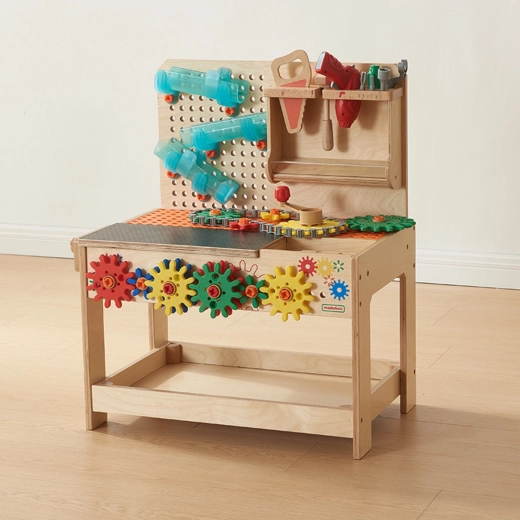 Mesa de trabajo STEM Montessori de madera MASTERKIDZ con herramientas y accesorios