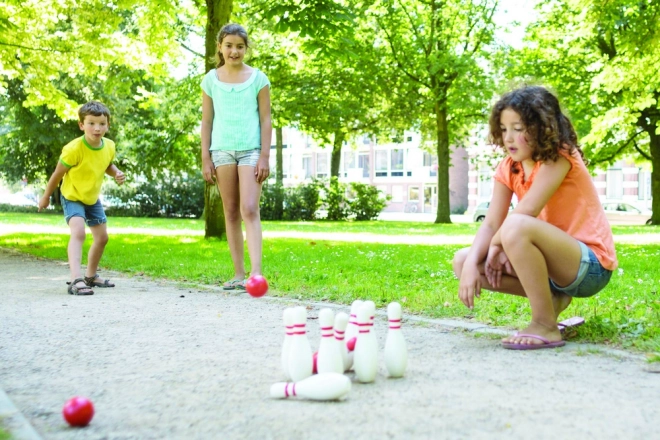 Juego de bolos de madera – rojo y blanco