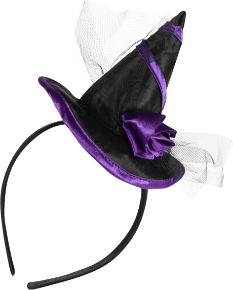 Diadema de bruja con mini sombrero y flor