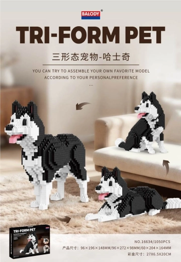 Kit de construcción de perro husky 3 en 1, 1050 piezas