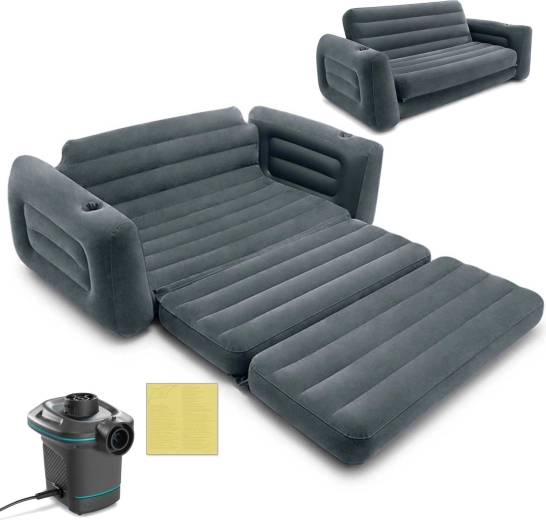 Sofá hinchable de velur 2 en 1 con bomba eléctrica INTEX