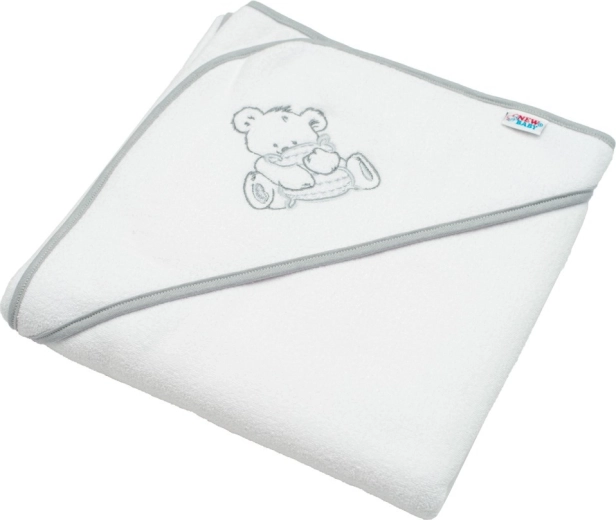 Toalla infantil de rizo con capucha y bordado NEW BABY 80 × 80 cm blanca osito
