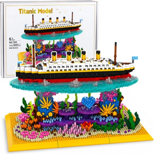 Set de construcción Titanic – modelo de transatlántico en un arrecife de coral (3892 piezas)