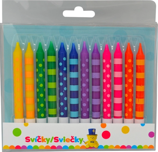Velas de cumpleaños de 8 cm con lunares y rayas, 12 uds.