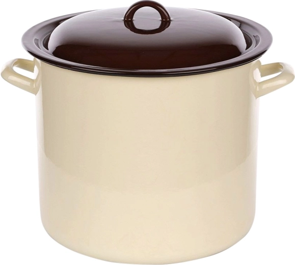 Silesia Rybnik olla alta esmaltada con tapa 14,2 l crema con interior oscuro