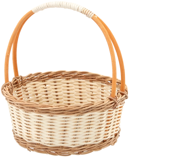 Cesta de ratán con asa en color natural con detalles blancos 25 × 11/27 cm