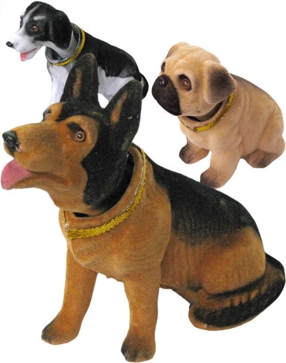 Perrito retro con cabeza oscilante de plástico aterciopelado 11–13 cm, varios tipos - 1 pieza