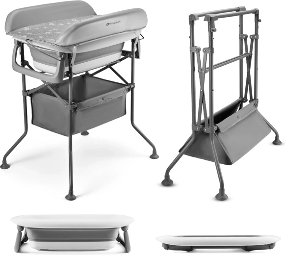Cambiador Kinderkraft con bañera Bubbly Grey – cambiador plegable y bañera para bebé