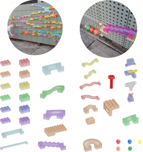 Juego de construcción Masterkidz STEM: tablero para circuito de canicas, 209 piezas