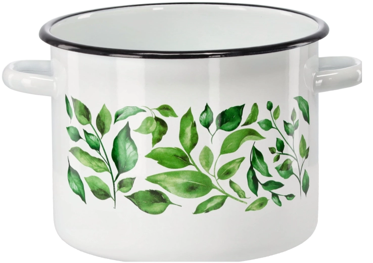 Olla esmaltada 5,5 l 22 cm blanca con motivo Ficus