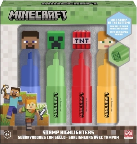 Minecraft set de 4 rotuladores resaltadores con topper 3D y sello