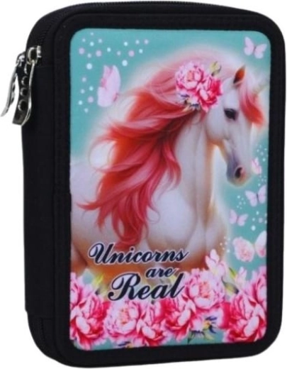 Estuche de dos pisos con equipamiento Back me up Unicorns are real