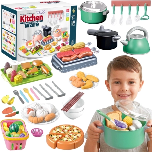 Juego de cocina Woopie para cocinar y cortar, 108 piezas, verde