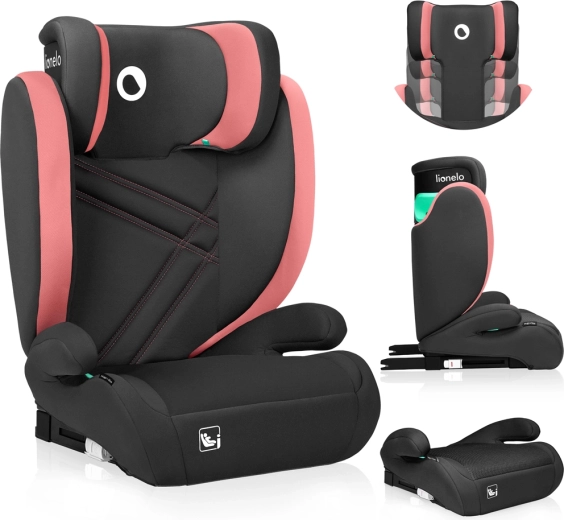 Silla de coche infantil LIONELO Hugo i‑Size 100–150 cm, negro‑gris – Bebé rosa