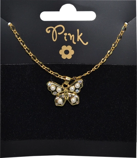 Collar chapado en oro con colgante de mariposa y perlas