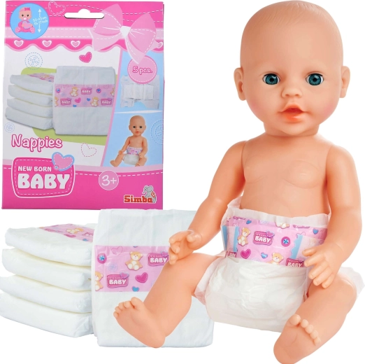 Pañales para muñeca Simba New Born Baby - 5 unidades
