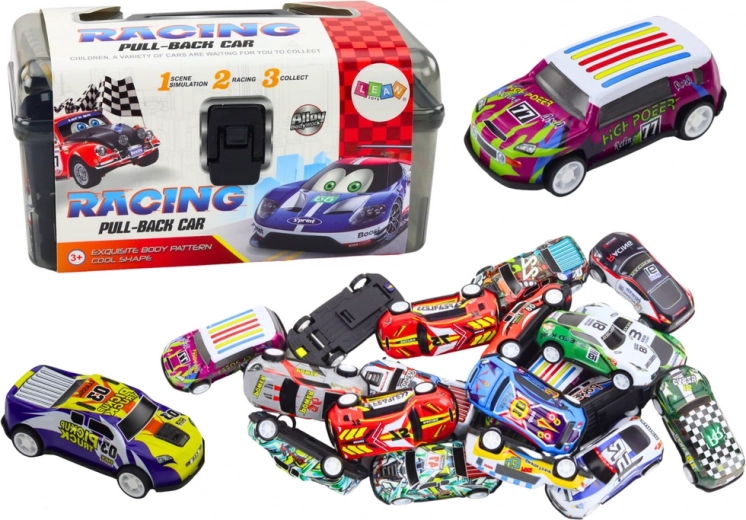 Set de coches metálicos en maletín con alfombrilla de juego, 25 uds.
