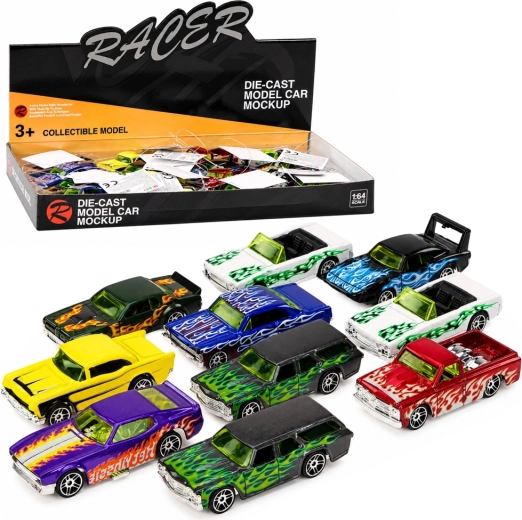 Coche de carreras metálico con motivos de llamas 1:64