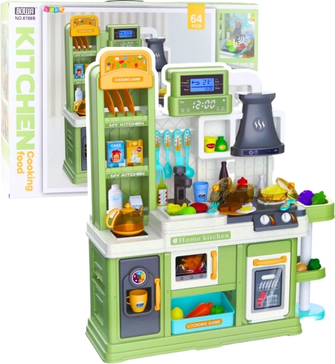 Cocina infantil con circulación real de agua, vapor y cambio de color de los alimentos, verde, 64 piezas
