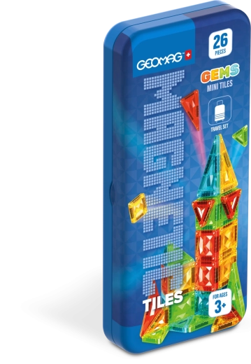 Geomag GEMS Mini Tiles 26 piezas – construcción magnética en caja de viaje