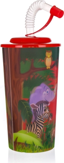 Vaso de plástico ZOO con tapa y pajita 470 ml