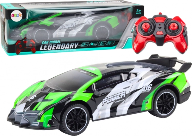 Coche deportivo RC 1:10 con luces, velocidad 25 km/h – verde