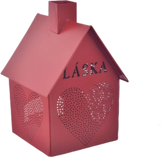 Casita metálica para vela Amor, roja