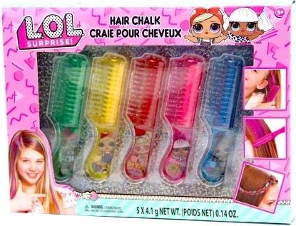 L.O.L. tizas para el pelo para niños, set de 5 colores con peines