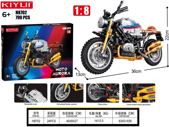 Kit de construcción de motocicleta blanca de 790 piezas