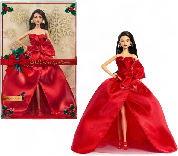 Mattel Barbie Signature muñeca coleccionable navideña 2026 morena con vestido rojo