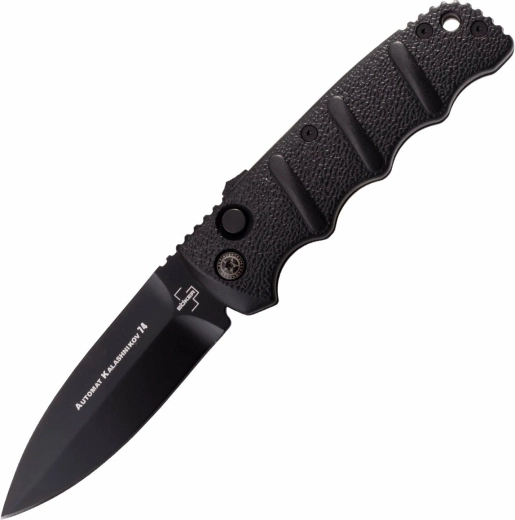 Navaja automática Böker Plus AKS-74 Spearpoint D2, completamente negra, aluminio, clip