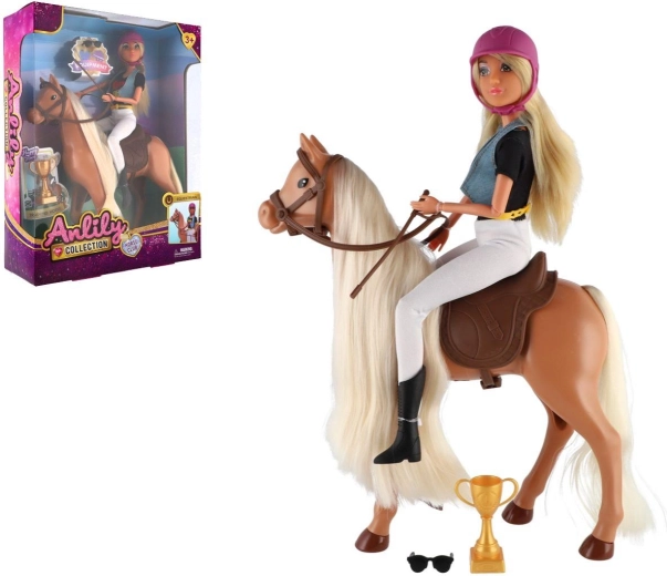 Muñeca jockey Anlily con caballo para peinar y accesorios