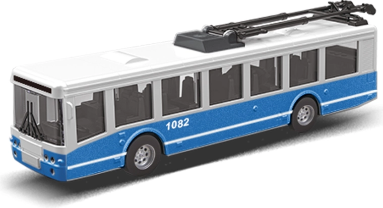 Trolebús de transporte público azul 16 cm