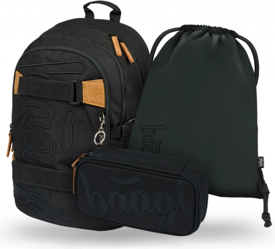 Set escolar Baagl de 3 piezas Skate Darkness – mochila, estuche y bolsa