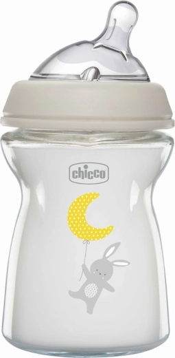 Biberón para bebé Chicco Natural Feeling de vidrio 250 ml anticólicos, neutro, 0m+