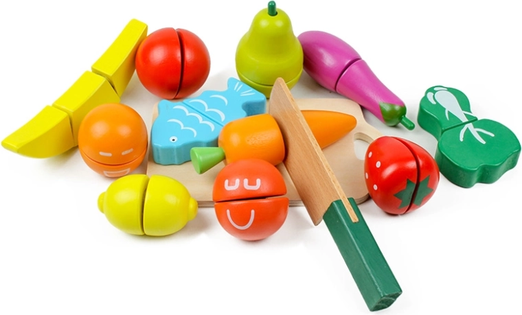 Frutas y verduras de madera para cortar, 13 piezas, ECOTOYS