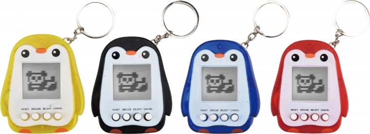 Mascota electrónica pingüino: juego de bolsillo de 7,5 cm con llavero