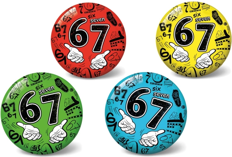 Balón inflable de 23 cm – número 67, motivo Six Seven, 4 colores