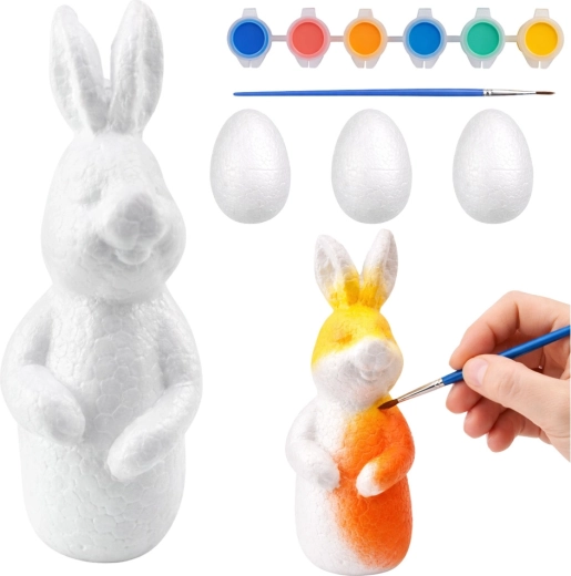 Set para pintar decoraciones de Pascua de poliestireno: conejito y 3 huevos