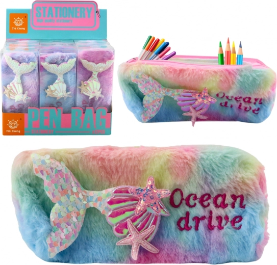 Estuche de felpa con cola de sirena y lentejuelas en colores pastel