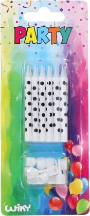 Velas con lunares negros con soportes 12 uds.