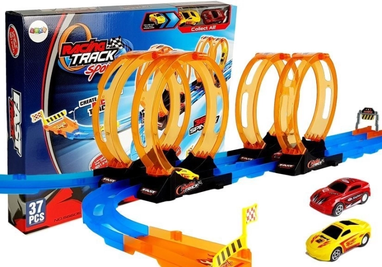 Pista de carreras con 4 loops, 2 cochecitos, longitud 181 cm