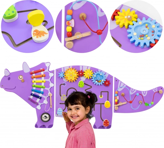 Tablero sensorial de pared de madera triceratops