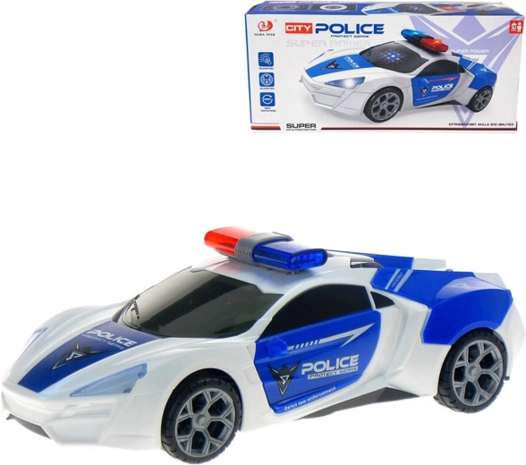 Coche de policía a pilas con luz y sonido, función de choque y rotación 360°