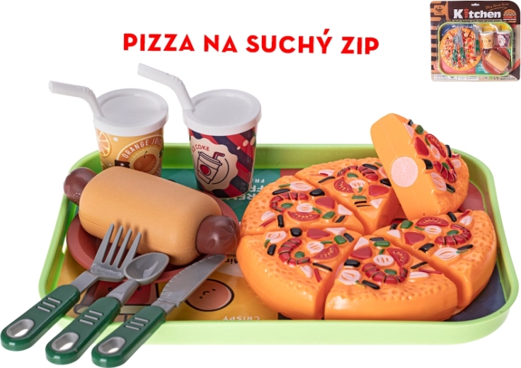 Set infantil de comida rápida con pizza con velcro y hotdog
