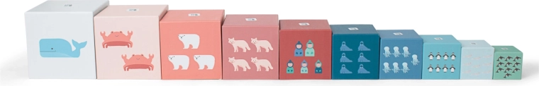 Cubos apilables con números y animales de cartón