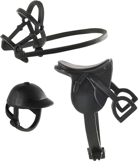 Equipo realista: silla, brida y casco